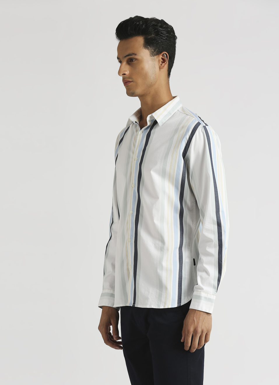 White Yarn Dyed Stripes Premium Stretch Long Sleeve Shirt, , large image number 3