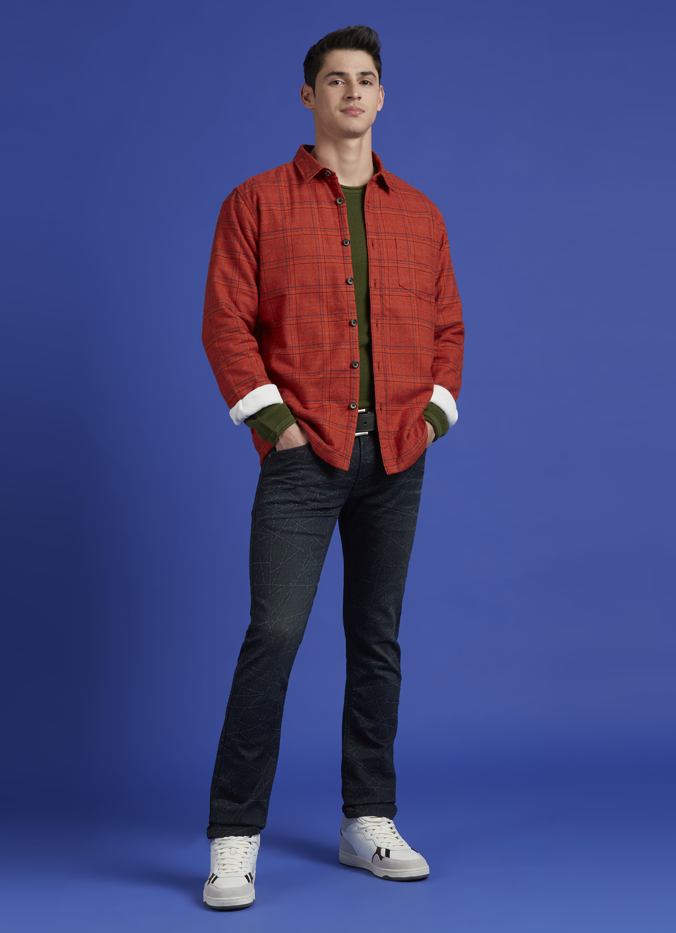 Rust Check Full Sleeve Oversized Shirt, , large image number 5