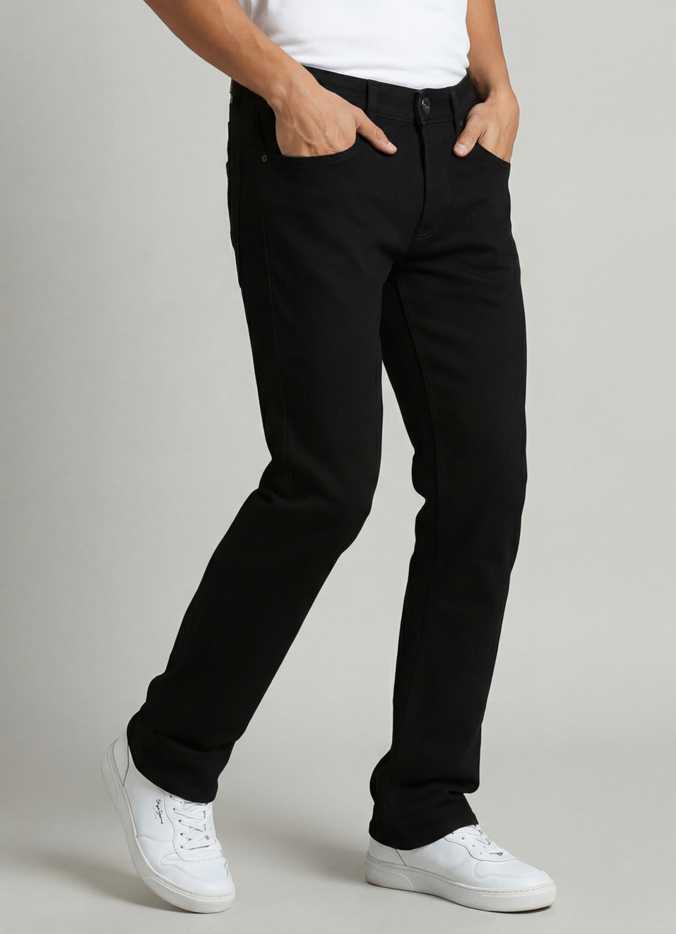 Holborne Jet Black Mid Rise Straight Fit Jeans, , large image number 0