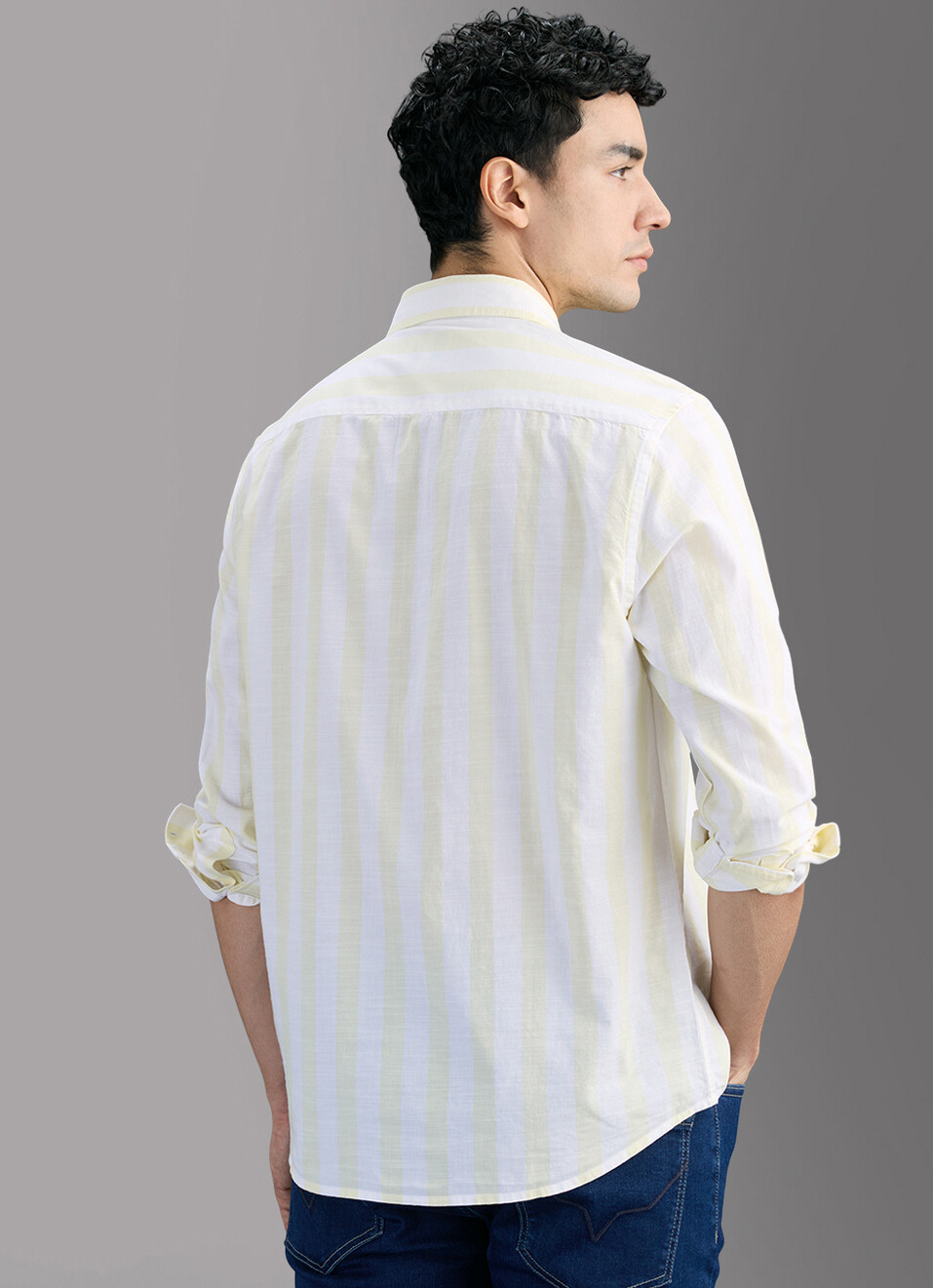 Men Yellow Striped Shirt, , large image number 6