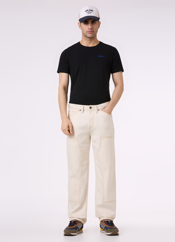 Men Ecru Baggy Fit Mid Rise Utility Jeans
