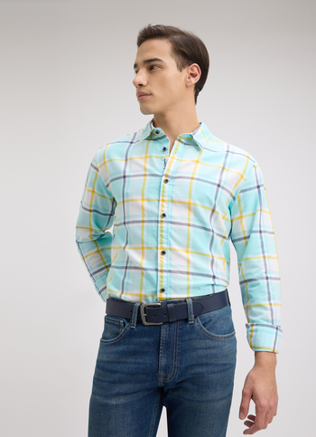Men Blue Check Full Sleeve Shirt