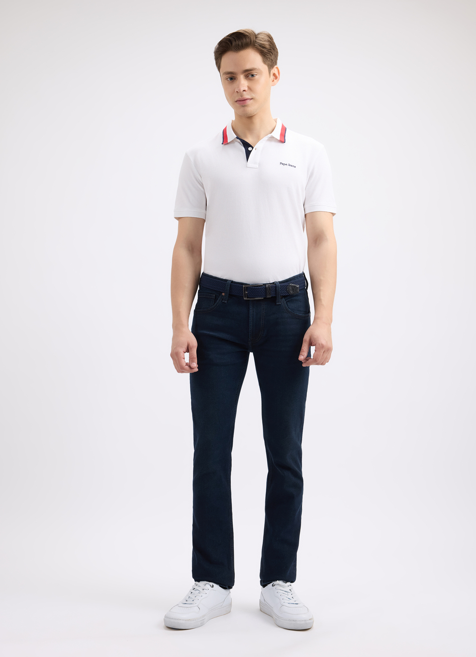 Men White Branded Collar Short Sleeve Polo, , large image number 5