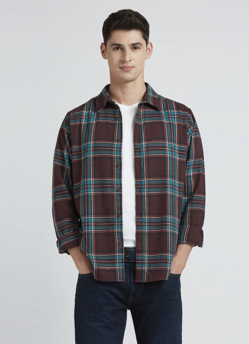 Brown Check Full Sleeve Shirt, , large image number 0