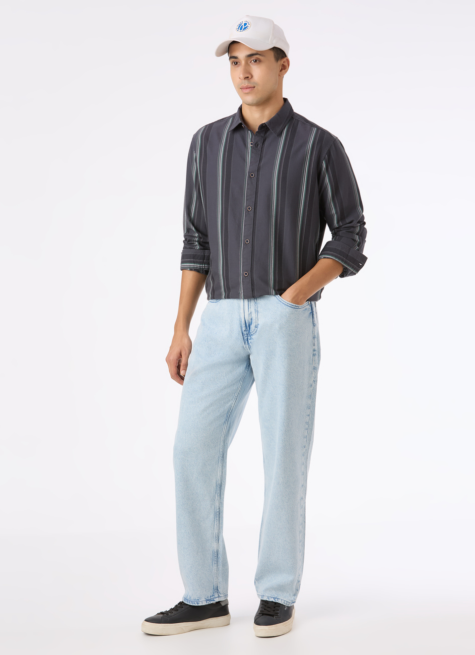Men Grey Vertical Stripe Full Sleeve Oxford Shirt, , large image number 5