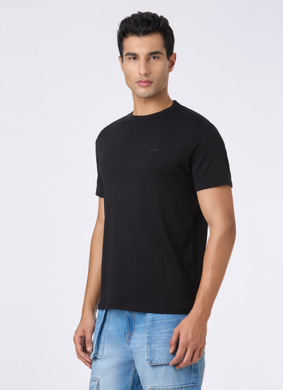Men Black Supima Cotton Slim  Shoer Sleeve T-shirt, , large image number 3