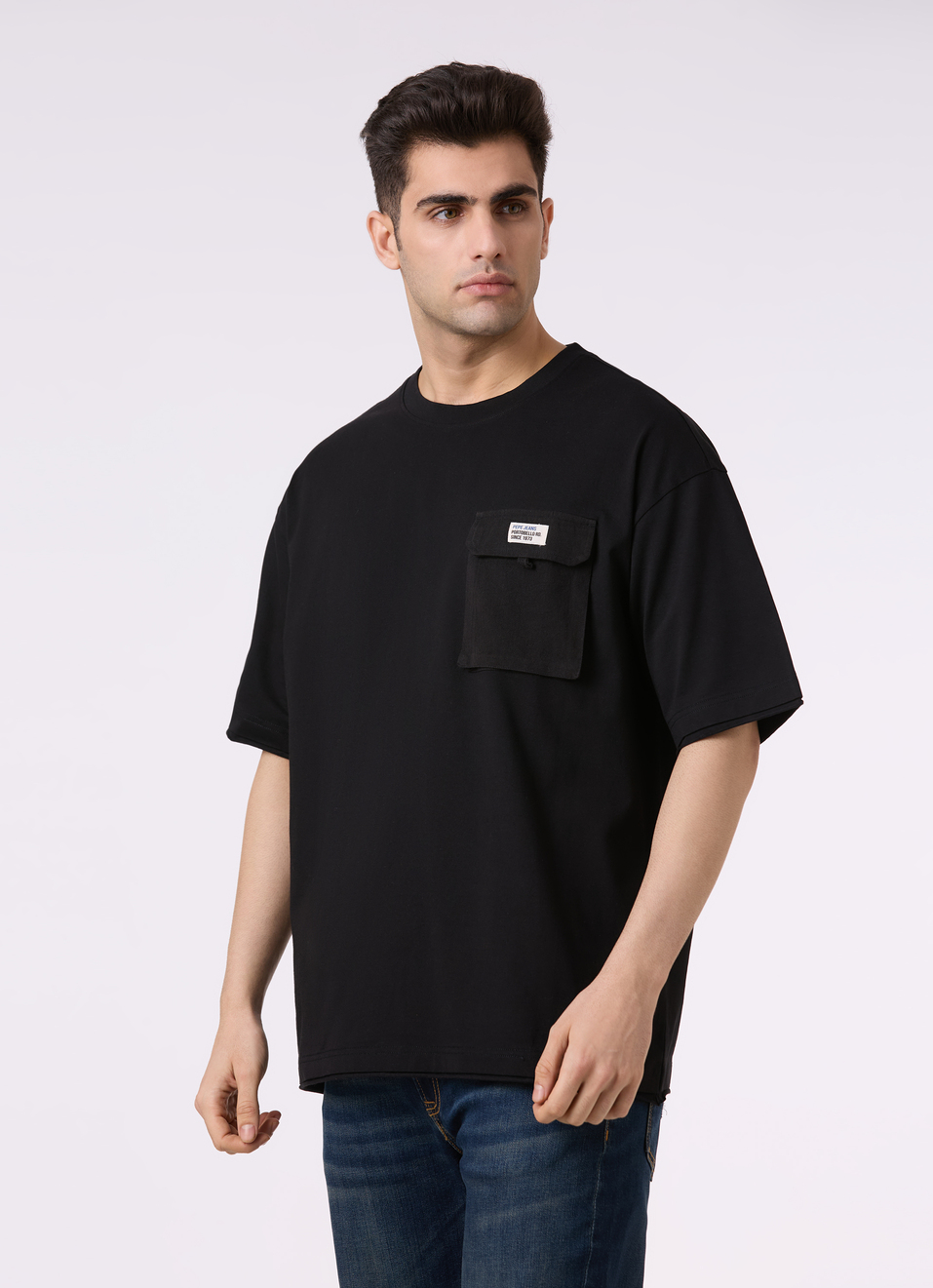 Men Black Utility Pocket Short Sleeve Oversized T-shirt, , large image number 3