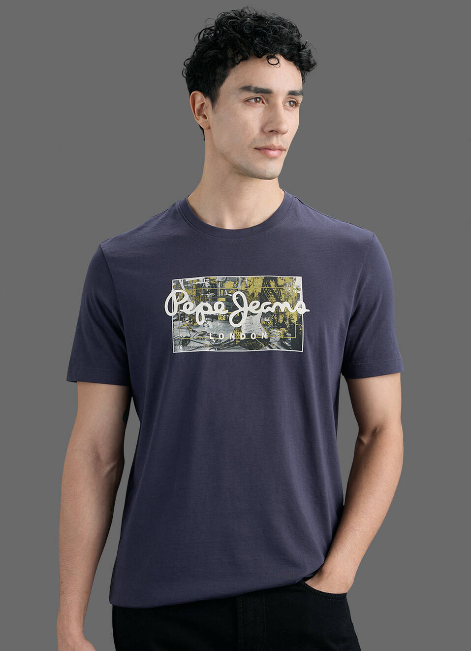 Men Grey Printed Slim Fit Short Sleeve T-shirt, , large image number 0