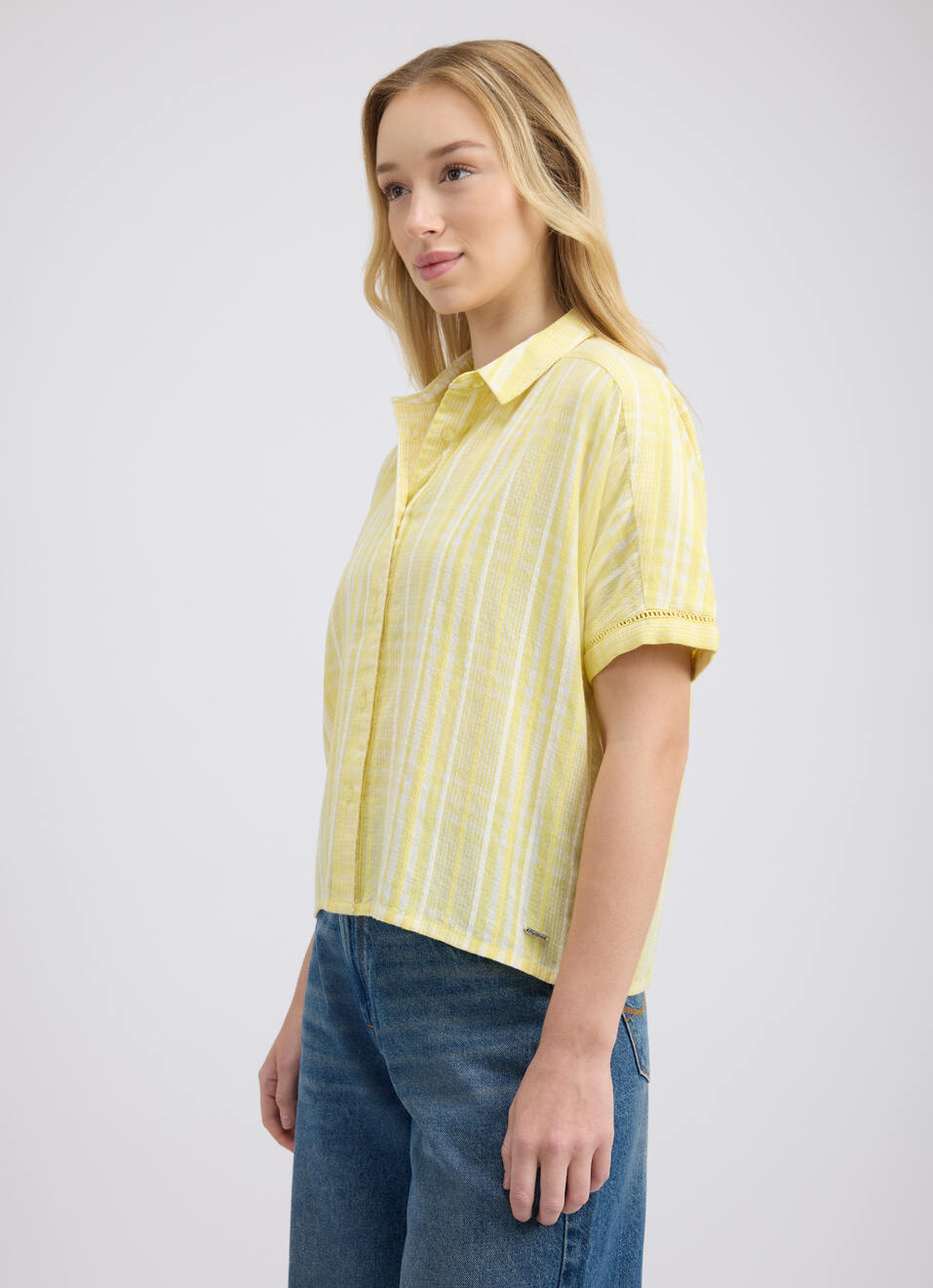 Women Yellow Check Short Sleeve Shirt, , large image number 3