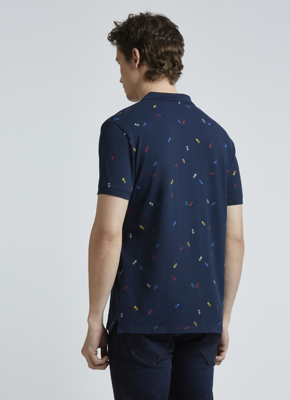 Blue Typographic Print Short Sleeve Polo, , large image number 2