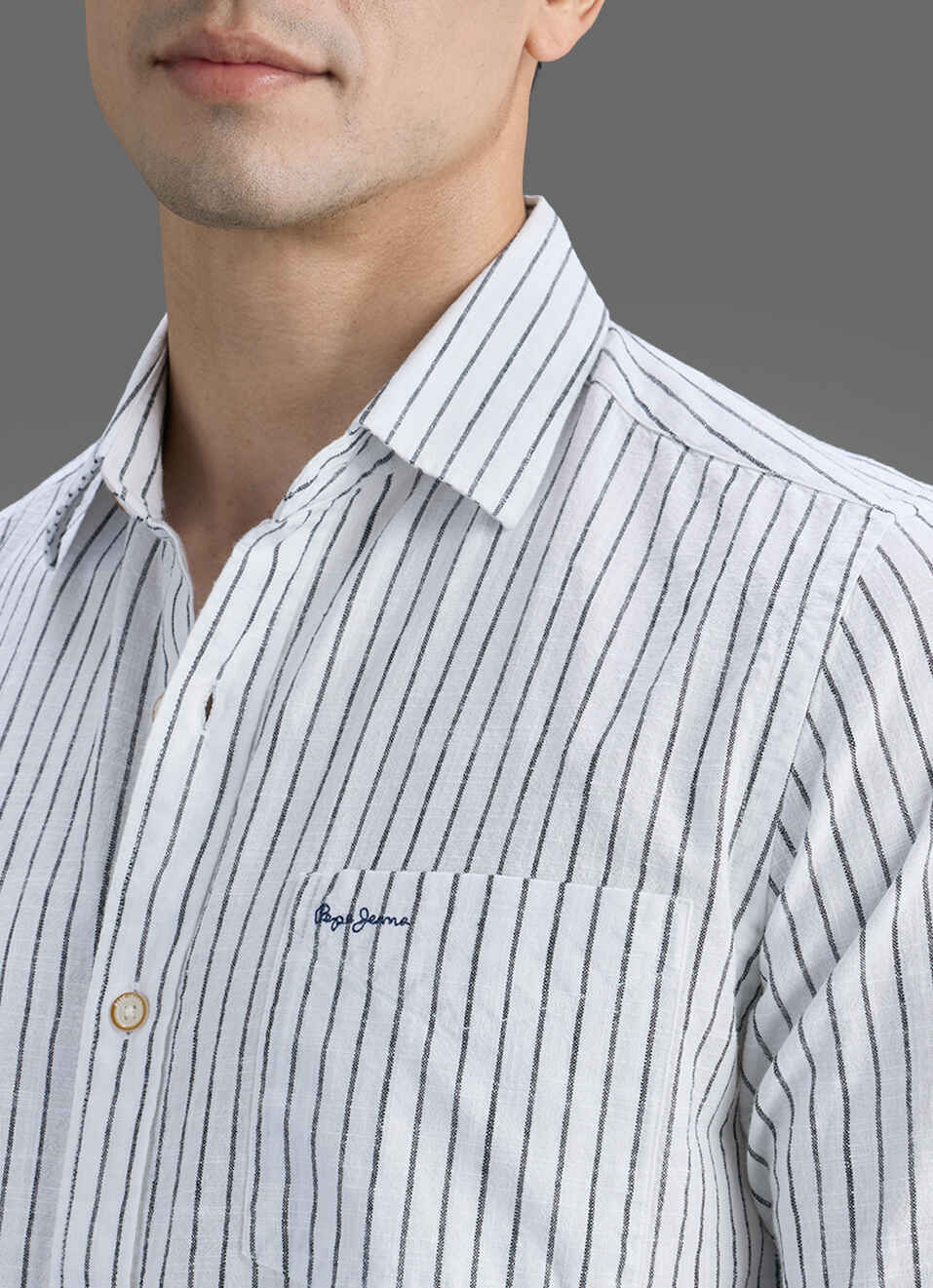 Men White Striped Long Sleeve Shirt, , large image number 1