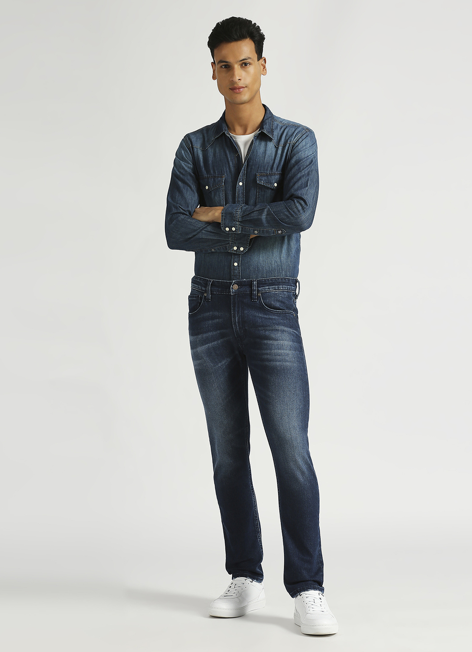 Vapour Dark Blue Low Rise Tapered Jeans, , large image number 5