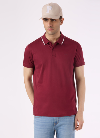 Men Burgundy Solid Contrast Collar Tipping Polo