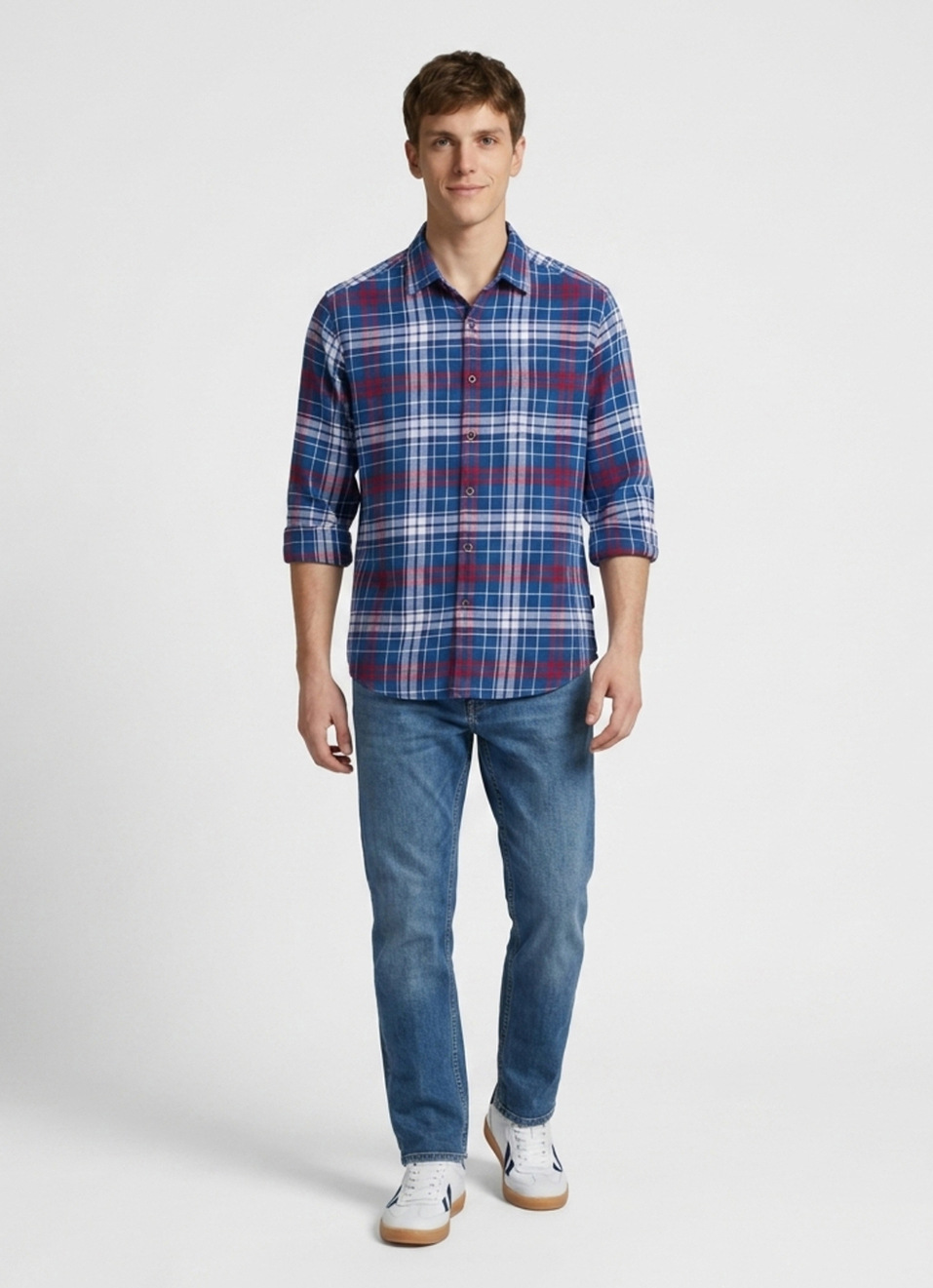 Men Blue Checked Brushed Long Sleeve Shirt, , large image number 5