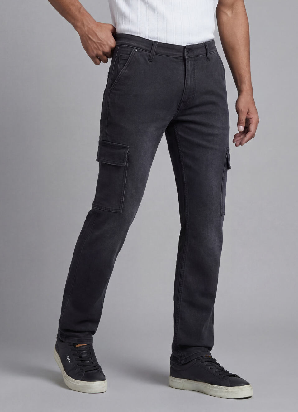 Black Mid Rise Straight Gymindigo Cargos, , large image number 0