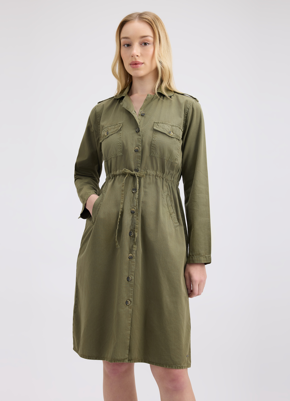 Women Green Overdyed Flap Pocket Utility Dress, , large image number 1
