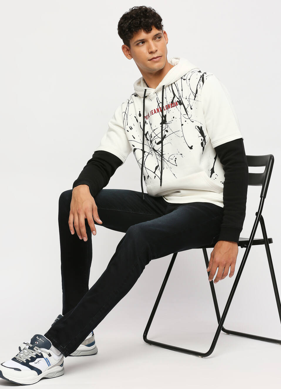 White Printed Hooded Sweatshirt, , large image number 0