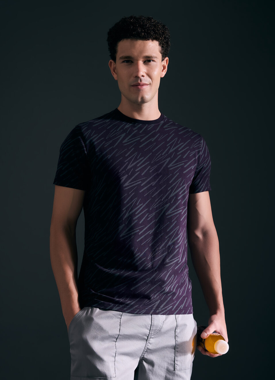 Men Purple All Over Print Short Sleeve T-shirt, , large image number 0