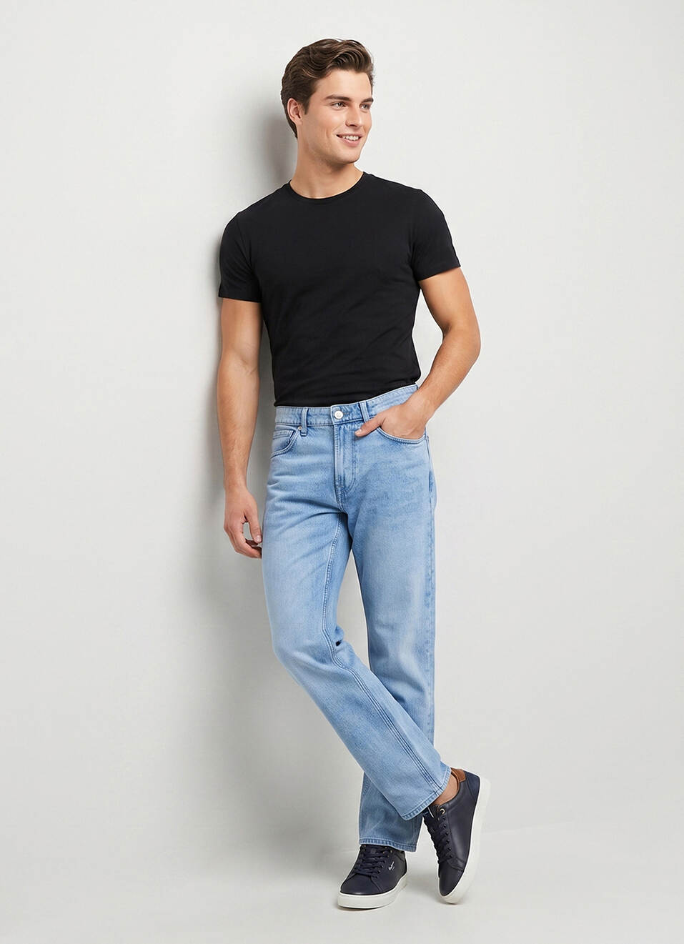 Men Blue Relaxed Straight Fit Mid Rise Jeans, , large image number 7