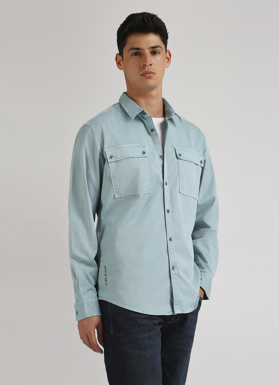 Teal Twill Dual Pocket Long Sleeve Shirt, , large image number 0