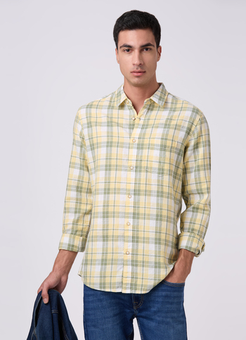 Men Yellow Checked Shirt