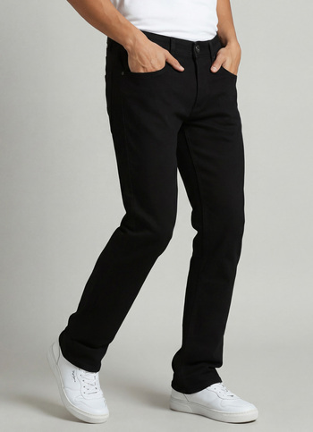 Holborne Jet Black Mid Rise Straight Fit Jeans