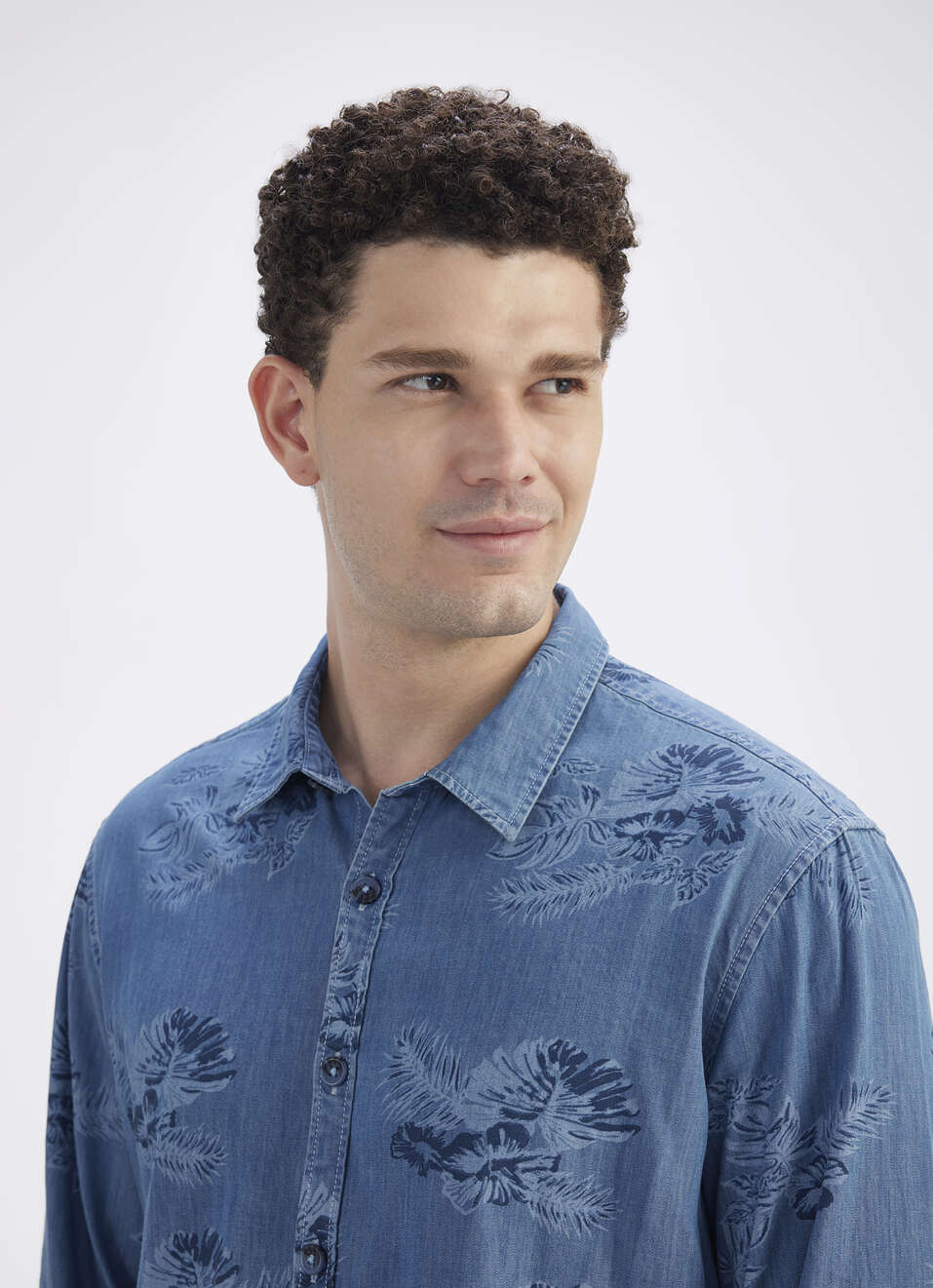 Men Blue Botanical Print Full Sleeve Denim Shirt, , large image number 4