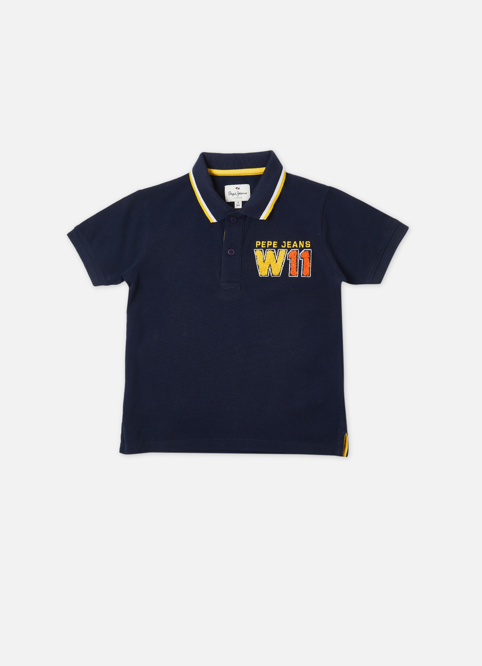 Boys Navy Ribbed Collar Short Sleeve Polo, , large image number 0
