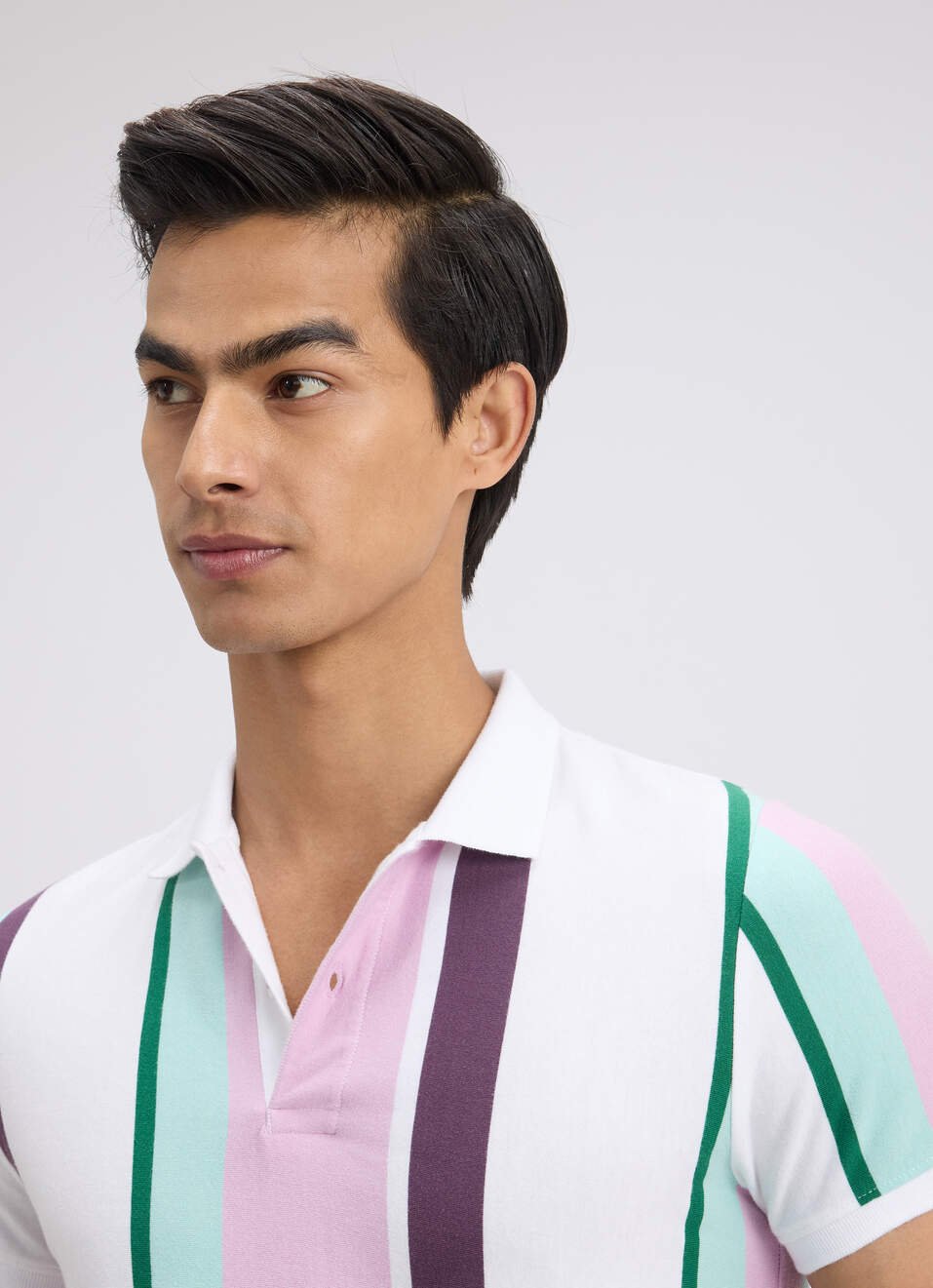 Men Purple Stripe Short Sleeve Polo, , large image number 4