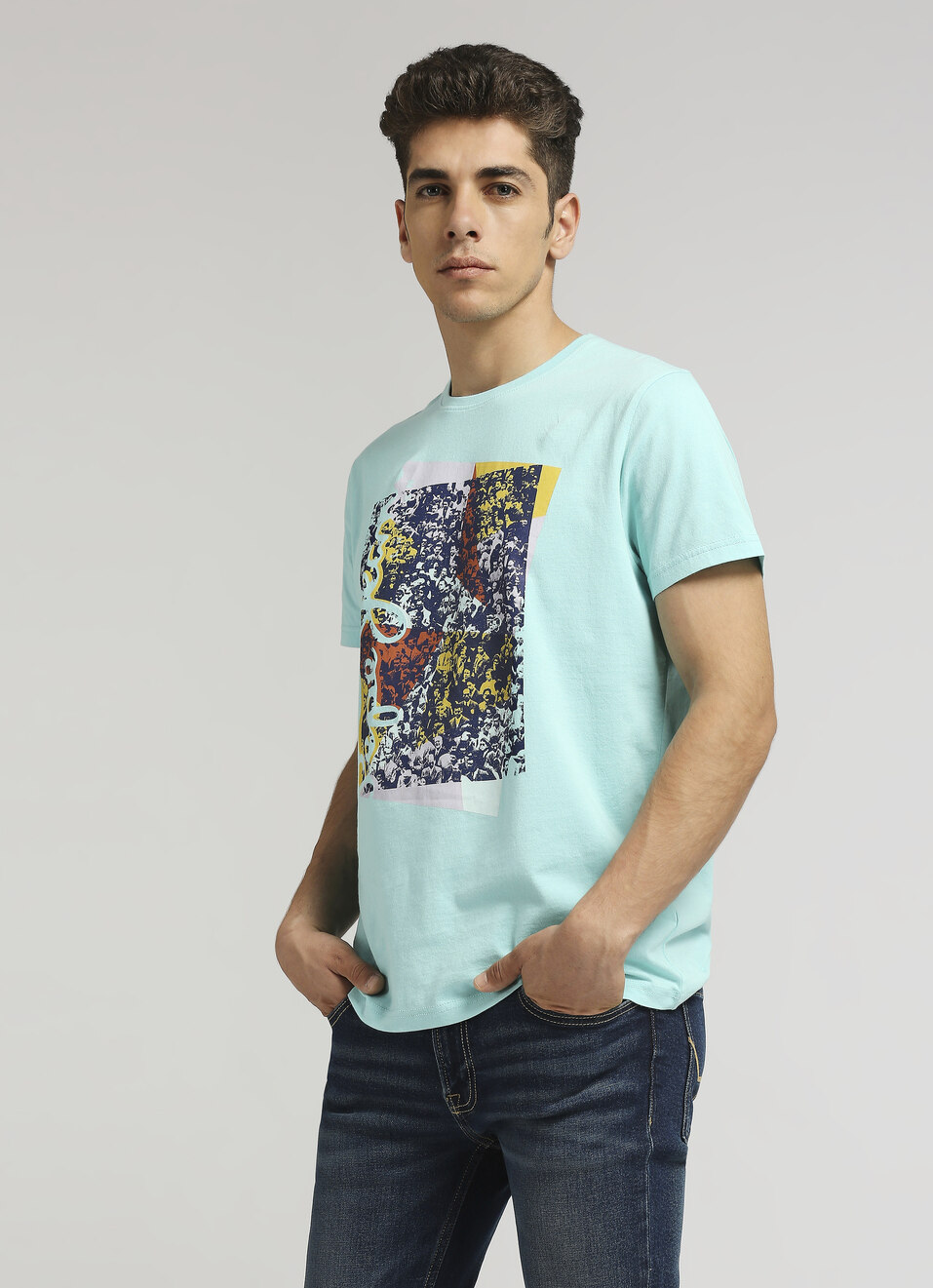 Sea Green Typographic Tonal Puff Print Short Sleeve T-shirt, , large image number 0