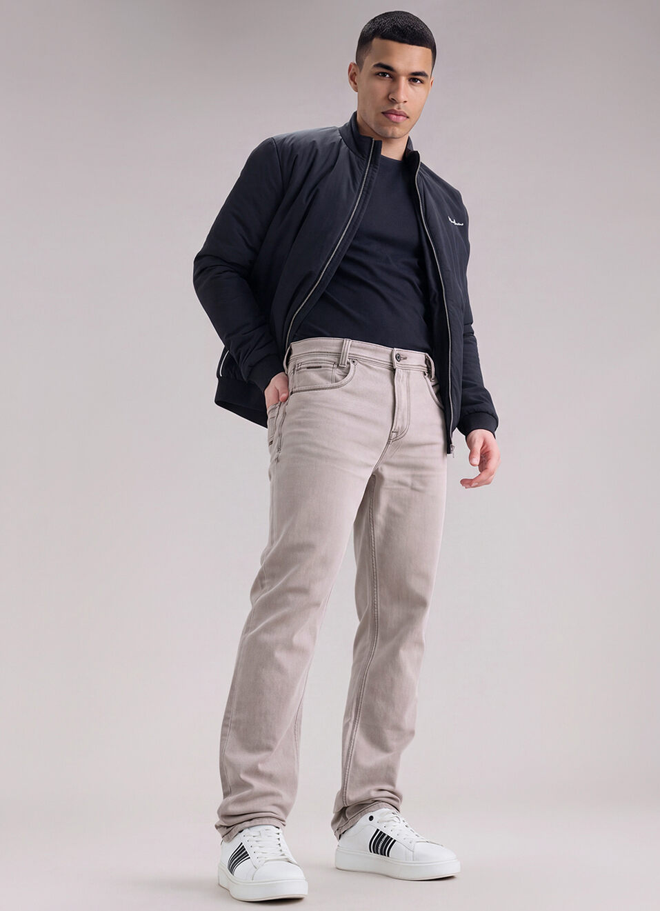 Men Blue Straight Fit Mid Rise Stretchable Jeans, , large image number 1
