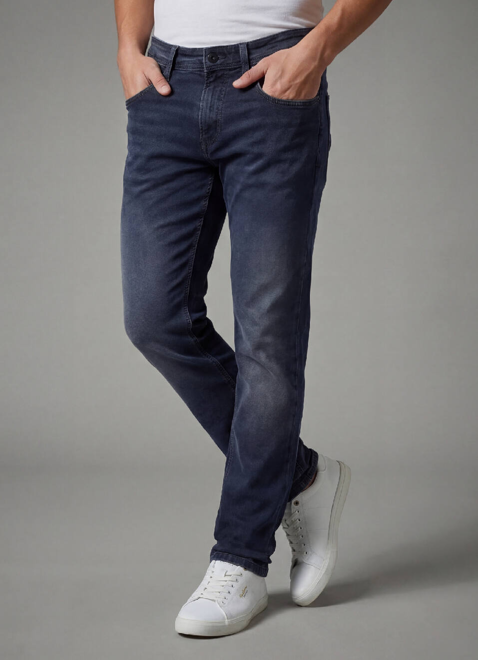 Men Grey Mid Rise Slim Structured Jeans, , large image number 0