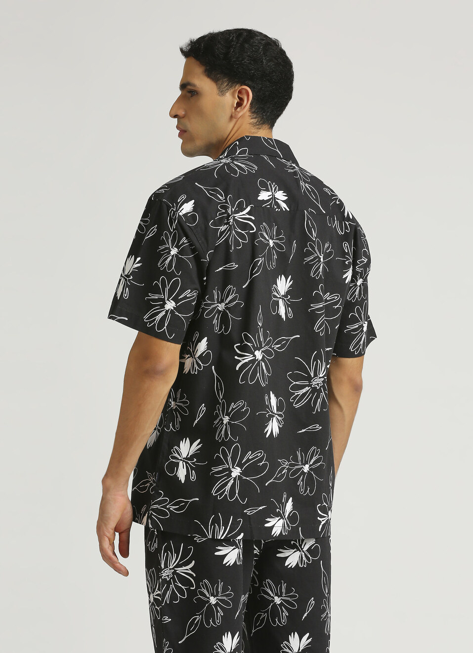 Black All Over Print Resort Collar Shirt, , large image number 1