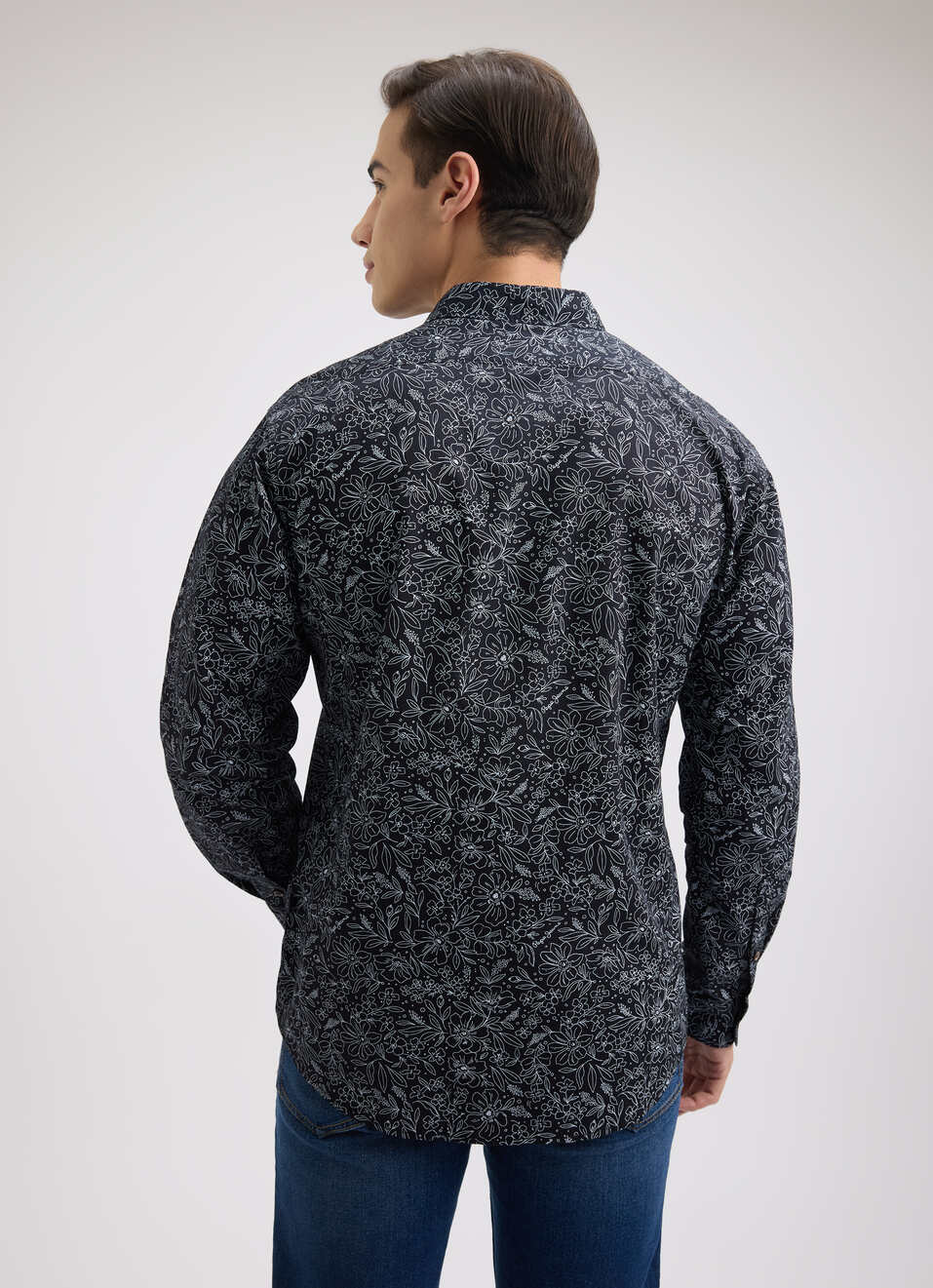 Men Black Floral Print Full Sleeve Shirt, , large image number 2