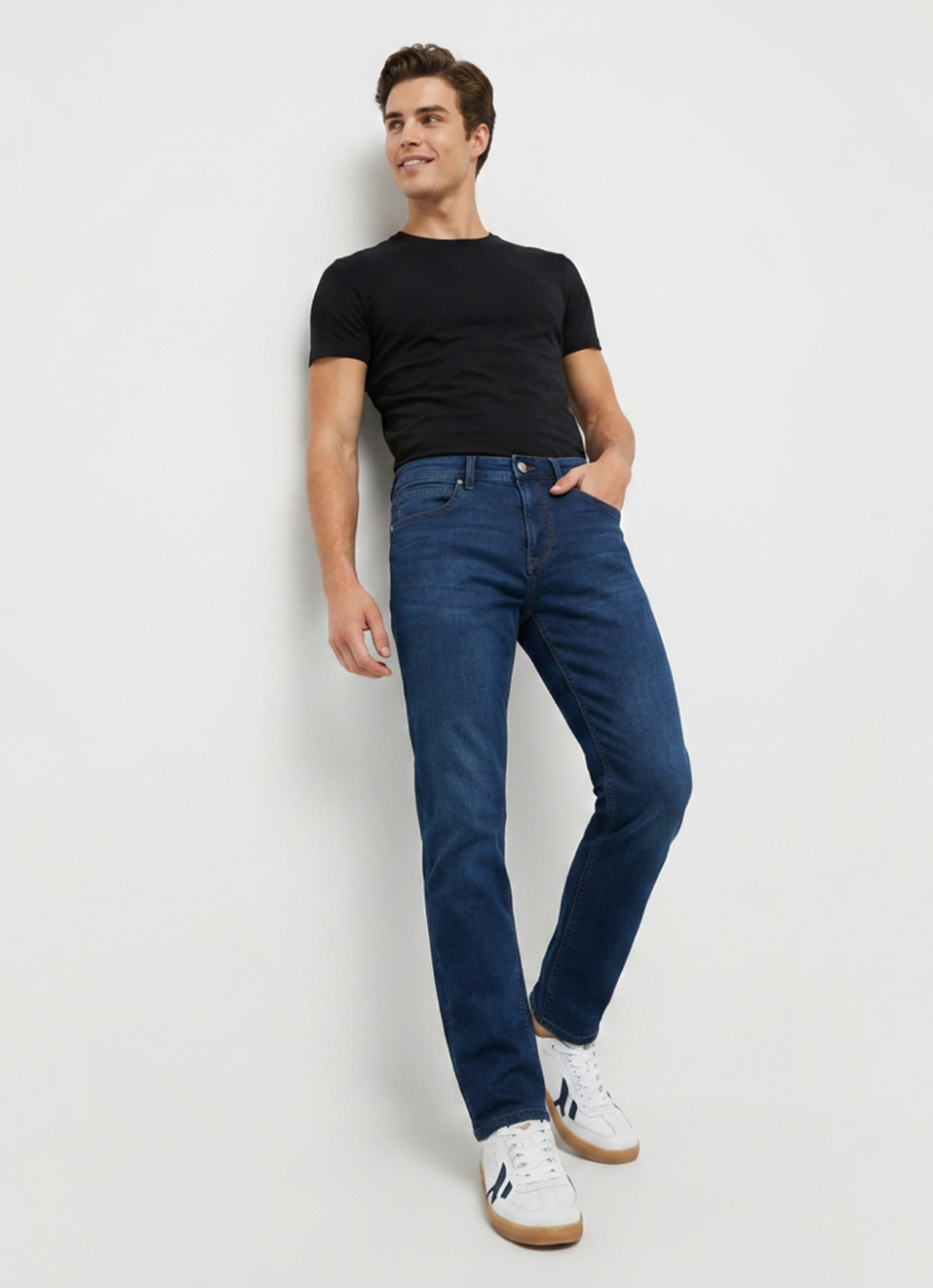 Men Blue Straight Fit Mid Rise Stretchable Jeans, , large image number 7