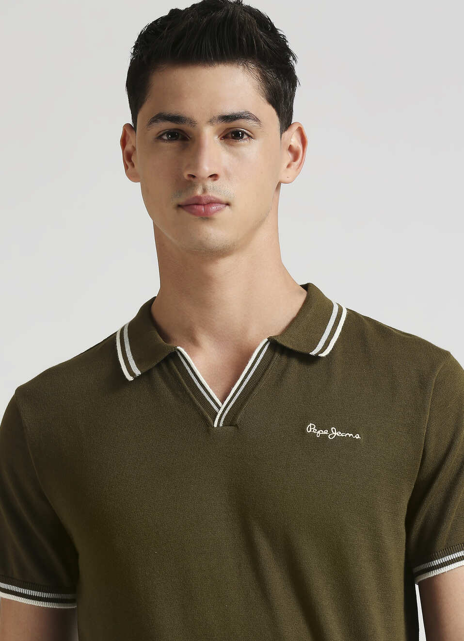 Olive Jonny Collar Short Sleeve Knitted Top, , large image number 4