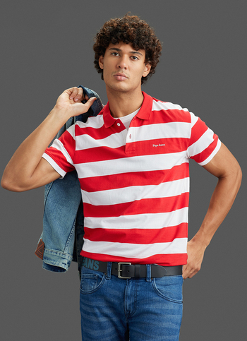 Men Red Regular Fit Short Sleeve Striped Polo