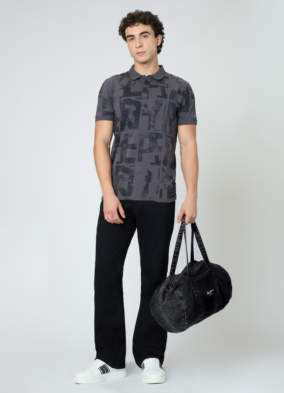 Men Grey Printed Polo Collar T-shirt, , large image number 5