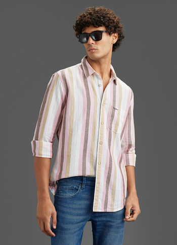 Men Pink Multi-stripe Regular Fit Shirt