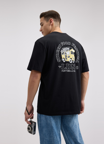 Men Black Back Print Short Sleeve T-shirt