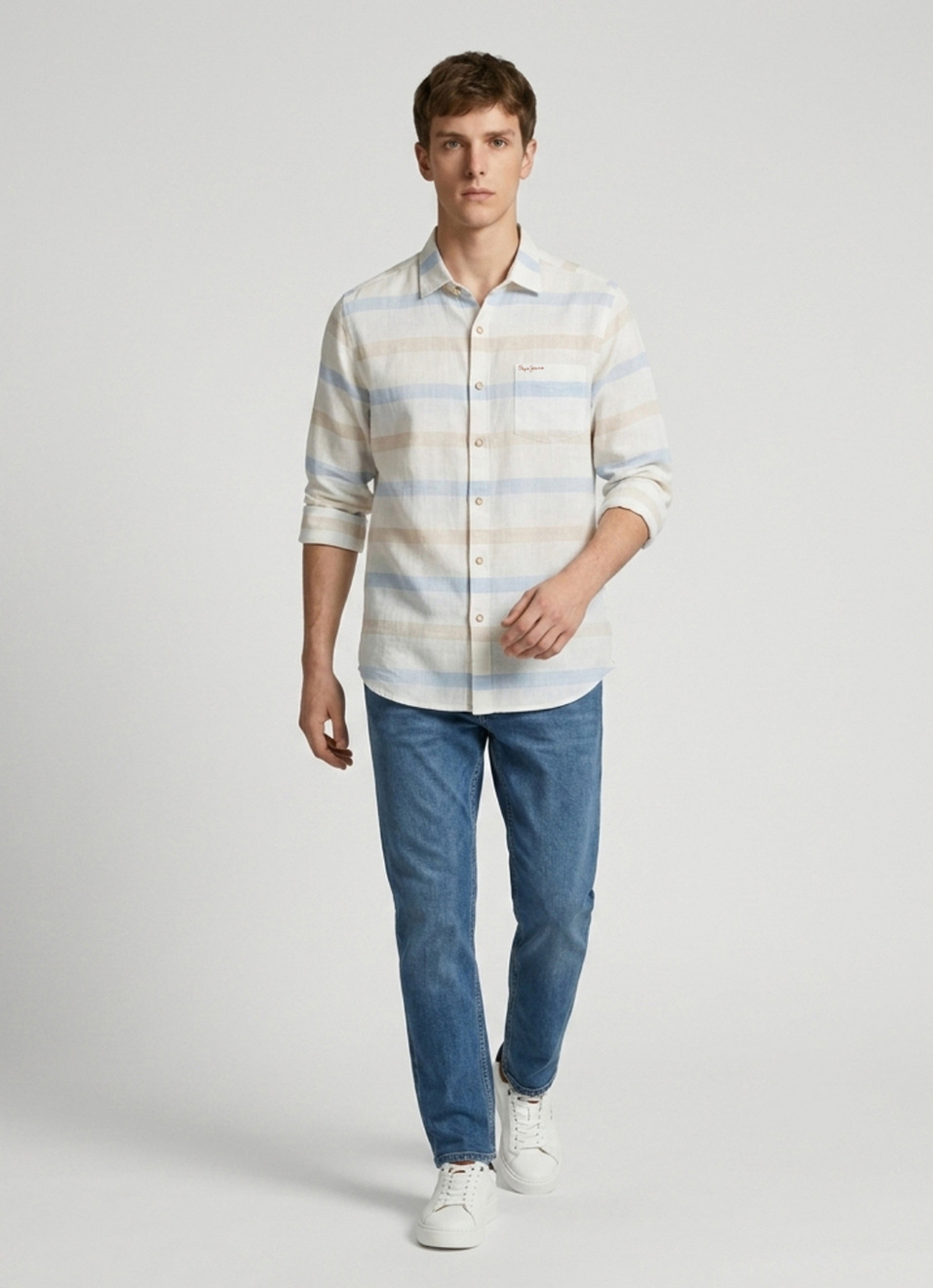 Men Blue Striped Long Sleeve Shirt, , large image number 5
