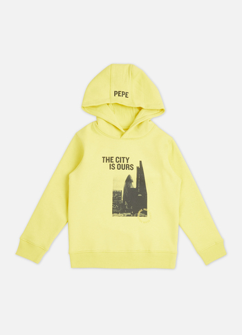 Boys Yellow Graphic Print Full Sleeve Hooded Sweatshirt