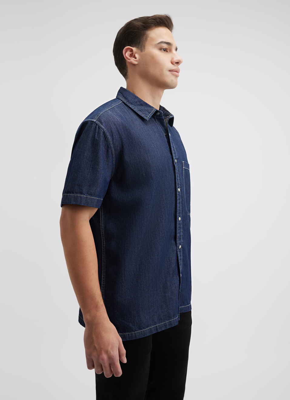Men Blue Short Sleeve Oversized Denim Shirt, , large image number 3