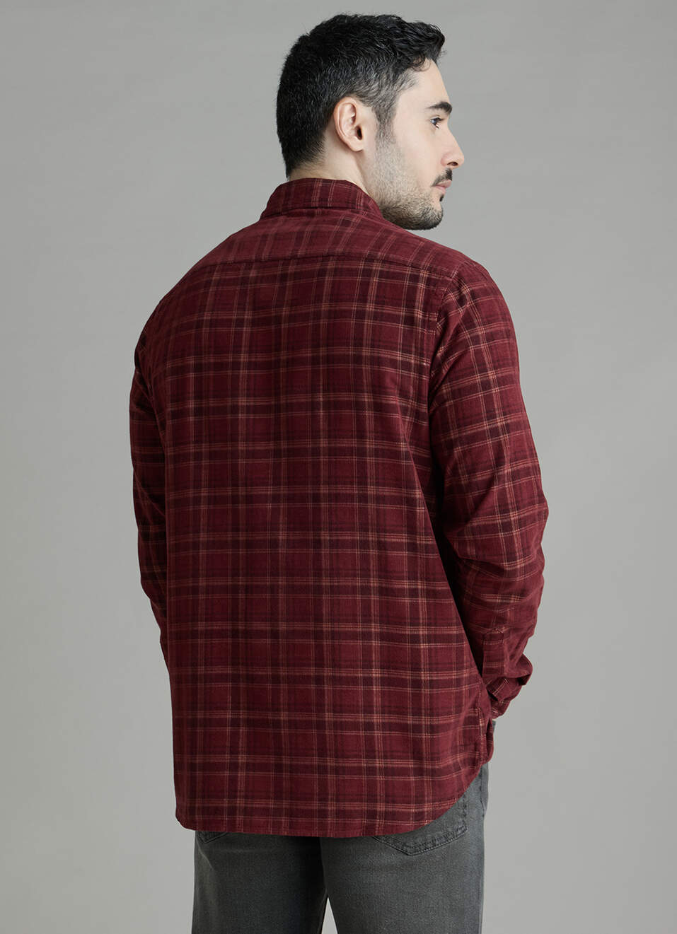 Men Wine Checked Corduroy Long Sleeve Shirt, , large image number 2