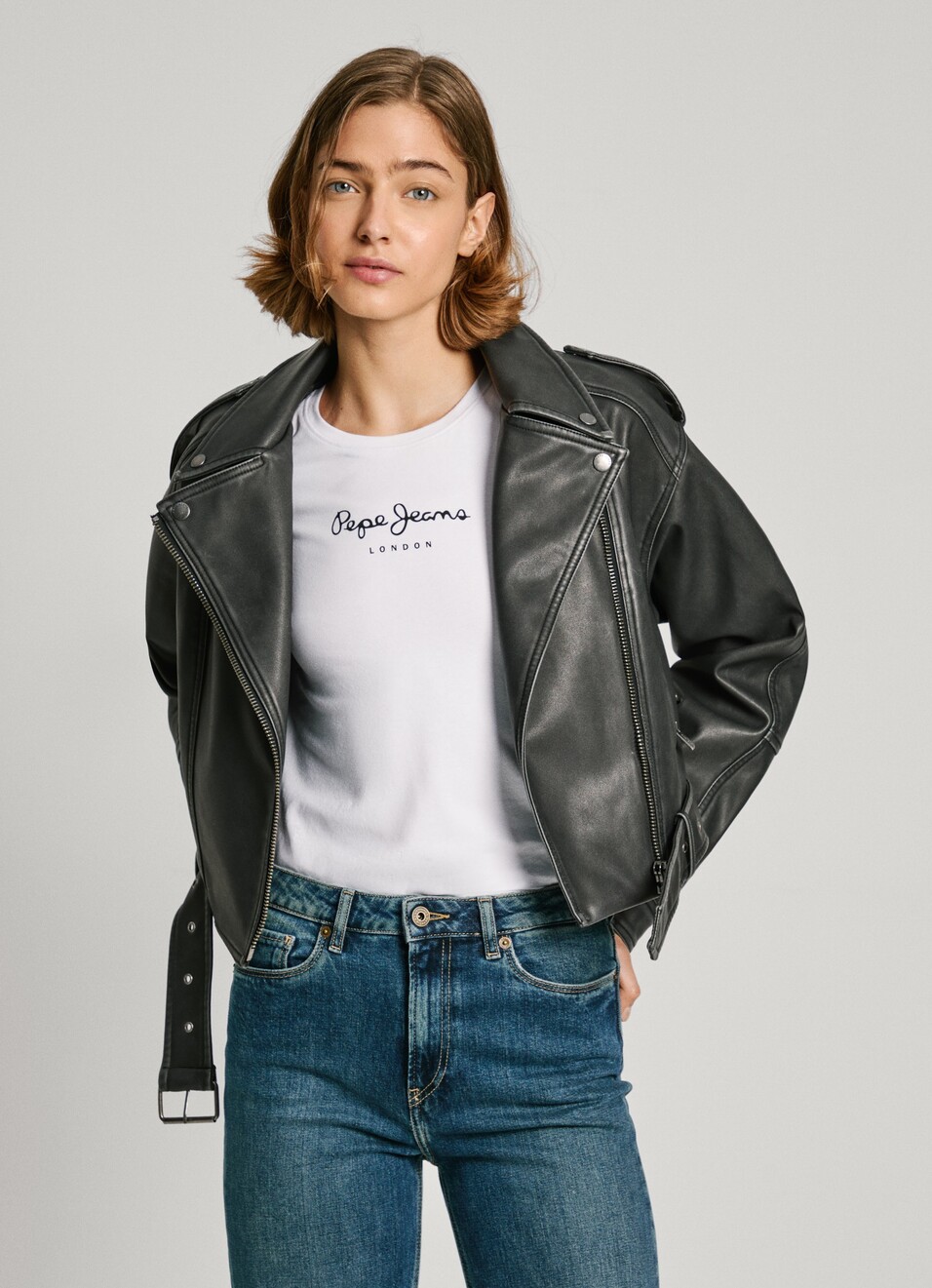 Leather Effect Biker Jacket, , large image number 2