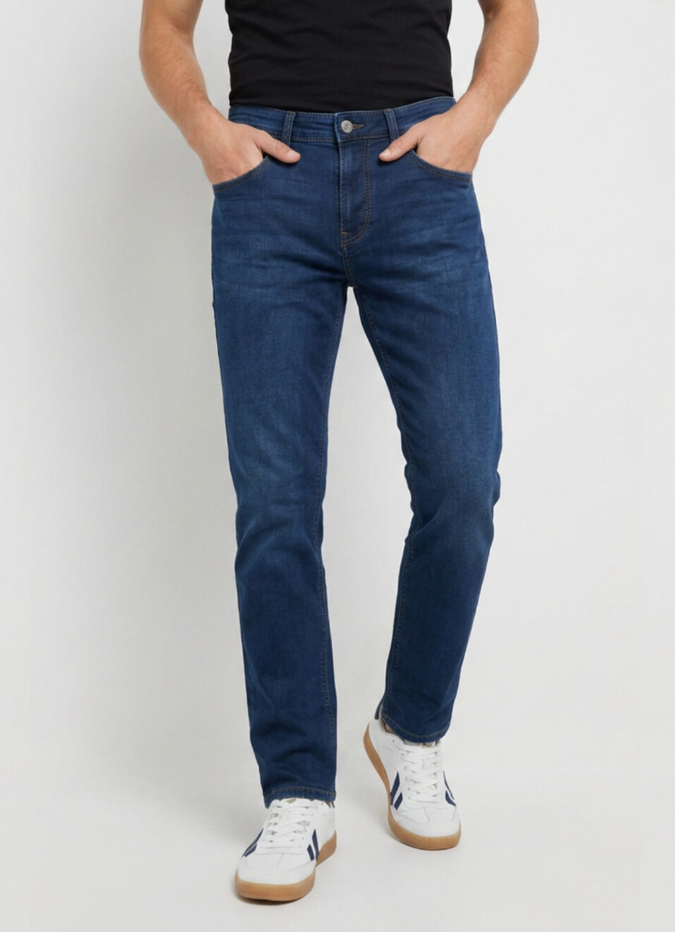 Men Blue Straight Fit Mid Rise Stretchable Jeans, , large image number 2