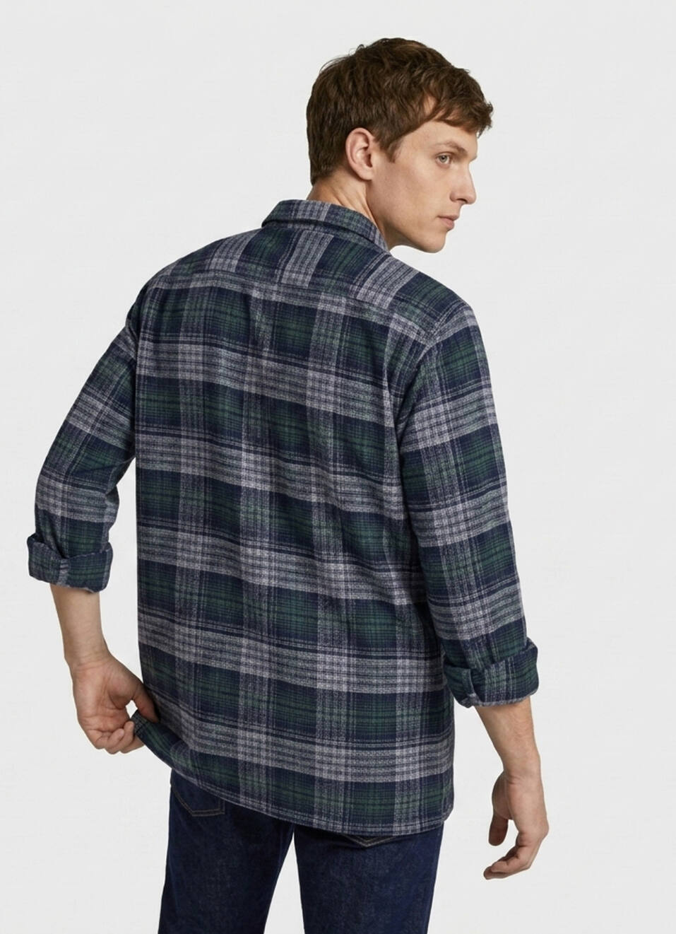 Men Navy Checked Brushed Long Sleeve Shirt, , large image number 2
