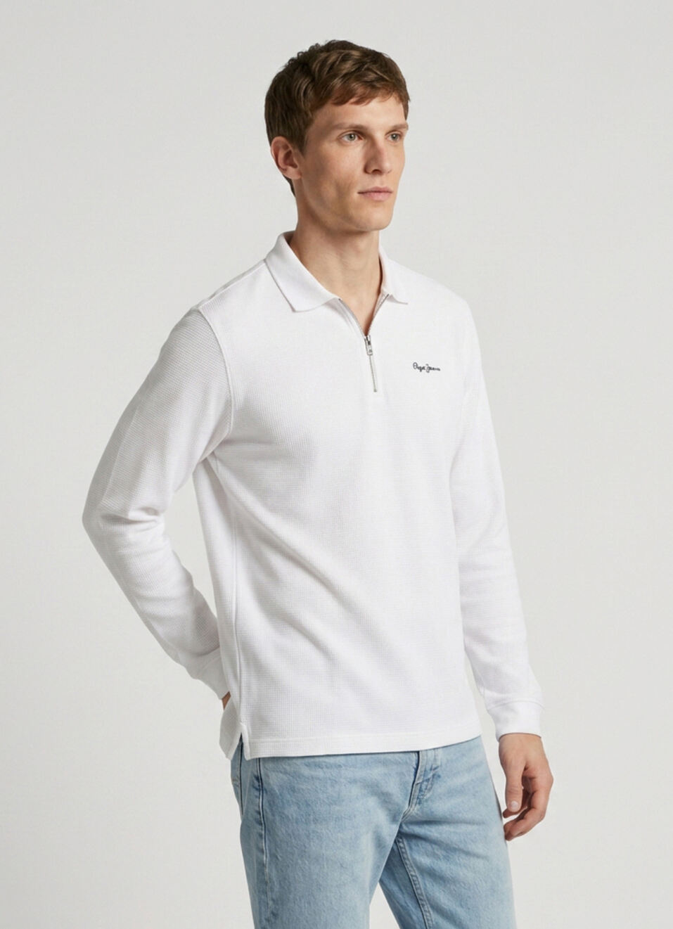 Men White Solid Polo Collar T-shirt, , large image number 3