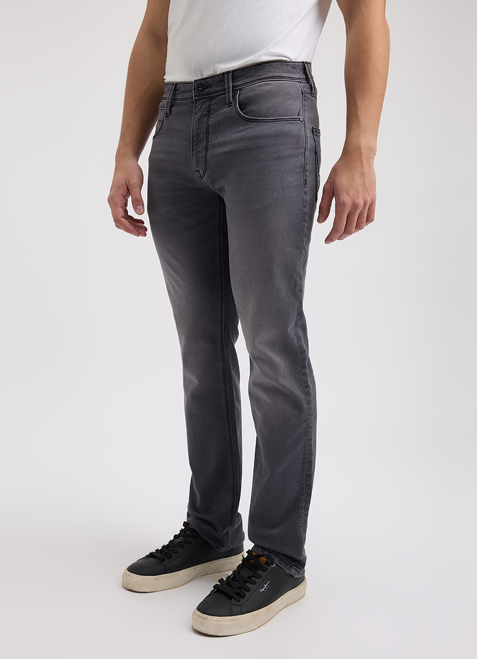 Men Dark Grey Mid Rise Straight Structured Jeans, , large image number 5