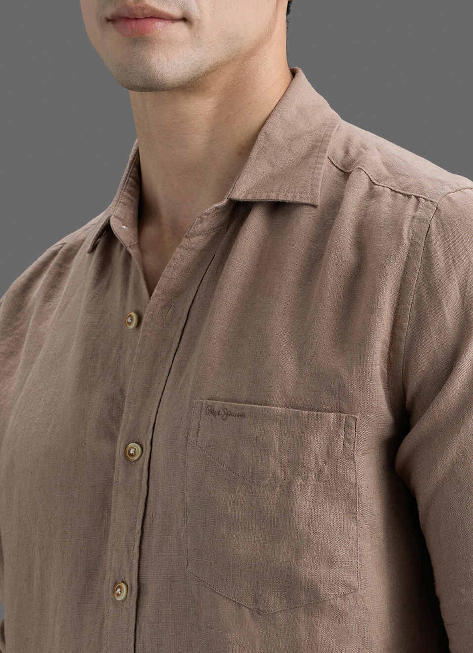 Men Brown Solid Pure Linen Long Sleeve Shirt, , large image number 1
